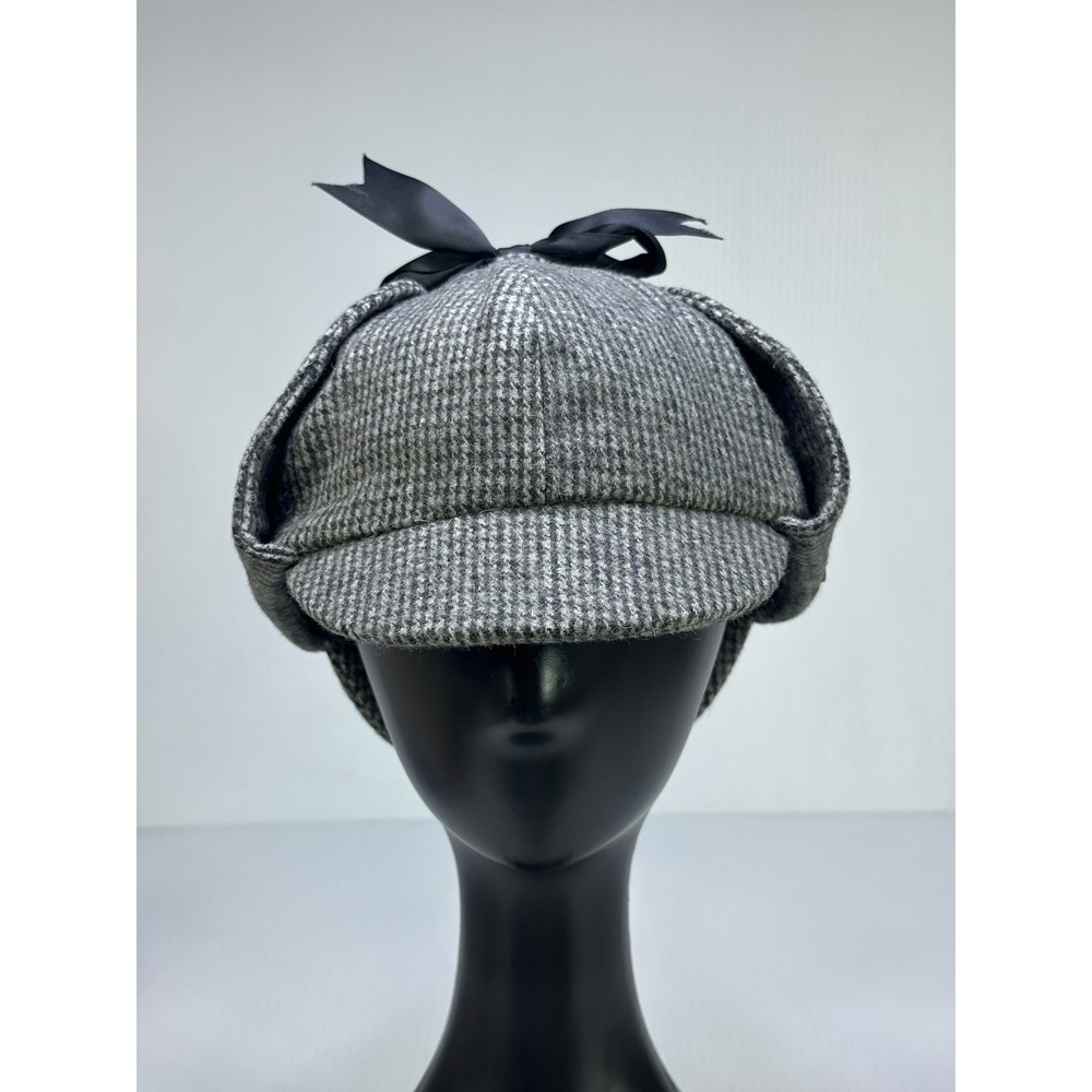 Walrus Grey Houndstooth Deerstalker Hat Sherlock Holmes Cap Wool Blend Medium